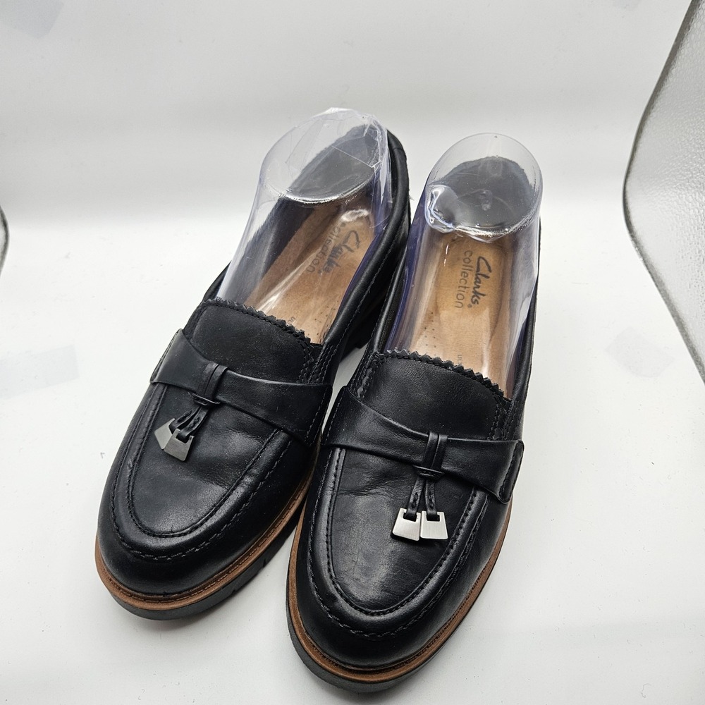 Clarks Womens Westlynn Bella Black Leather Wingtip Loafer Upscale Size US 6.5W